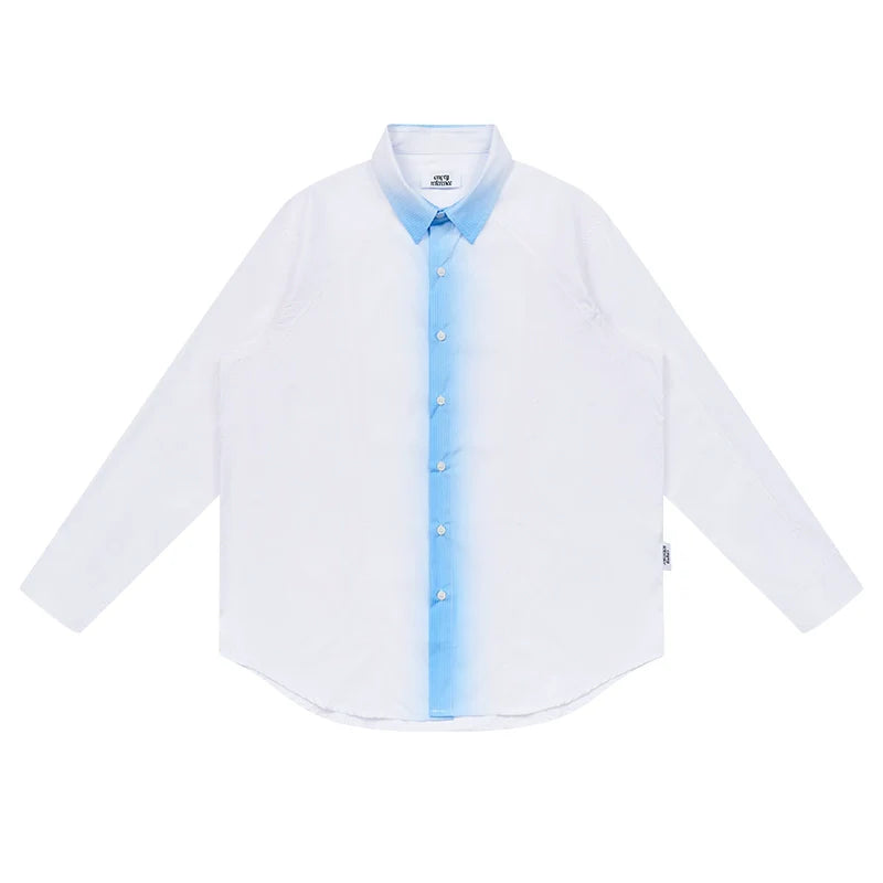 EMPTY REFERENCE White Blue Stripe Gradient Long Sleeve Shirt
