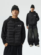 MEDM Patchwork Raglan Sleeve Lightweight Hooded Down Jacket