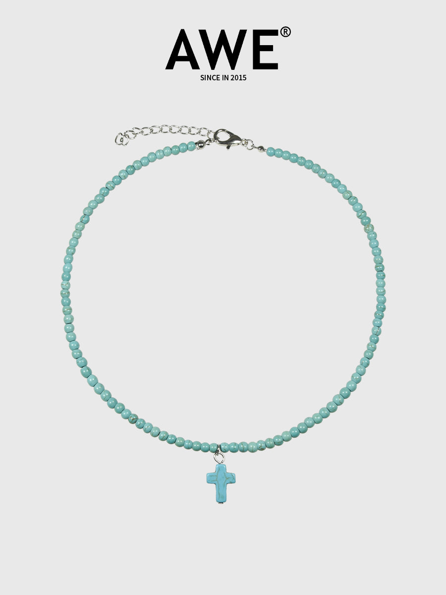 AWE Stone Beads Cross Necklace
