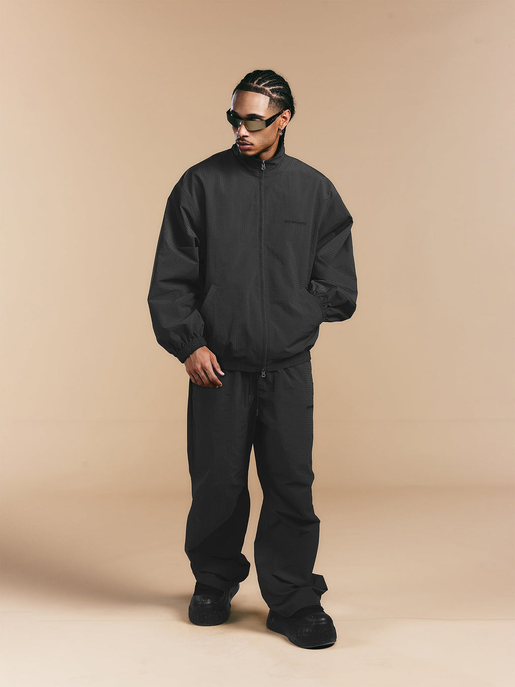 1807 Textured Plaid Fabric Track Jacket
