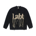 Labt Fringe Lanyard Logo Distressed Knit Sweater