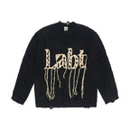 Labt Fringe Lanyard Logo Distressed Knit Sweater