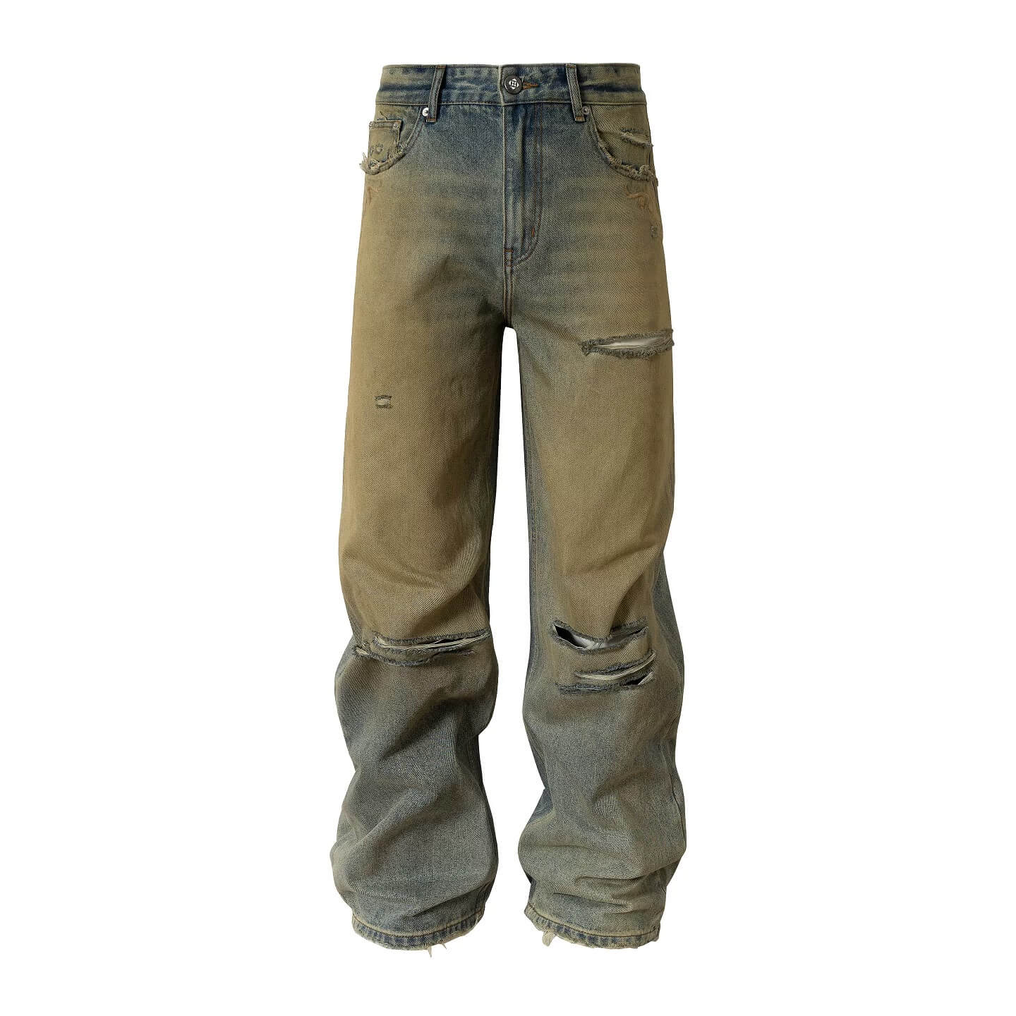 YADcrew Baroque Embroidered Distressed Wash Slight Flare Jeans