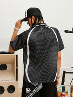 Small Town Kid Twisted Plaid Patchwork Polo Jersey