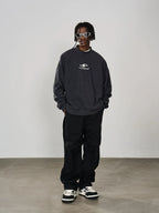 Harsh and Cruel Embroidered Logo Fleece Round Neck Sweater