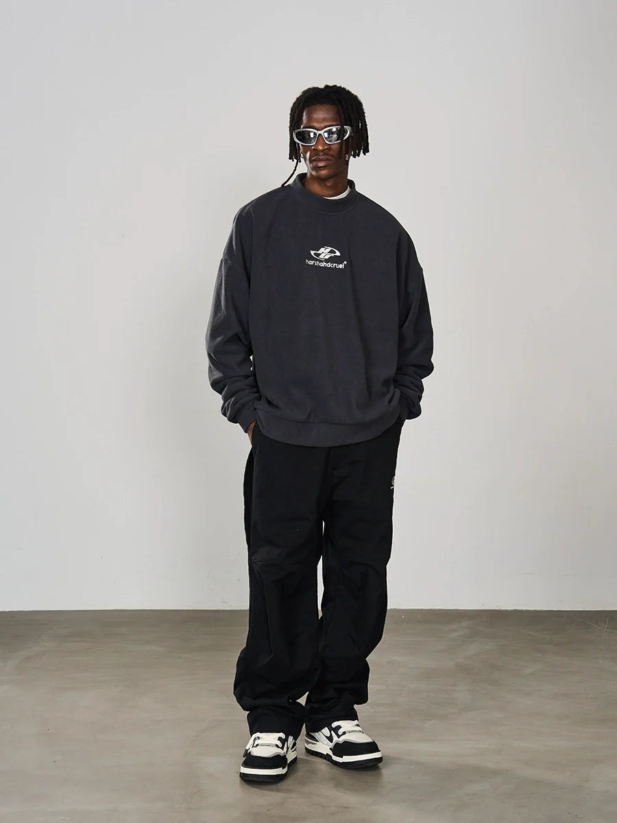 Harsh and Cruel Embroidered Logo Fleece Round Neck Sweater
