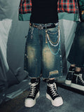 S45 Gem Woodcutting Distressed Raw Edge Denim Shorts
