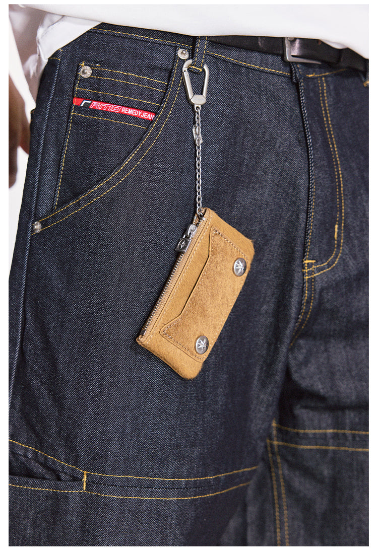 Remedy Metal Studded Keychain Coin Card Zipper Leather Wallet
