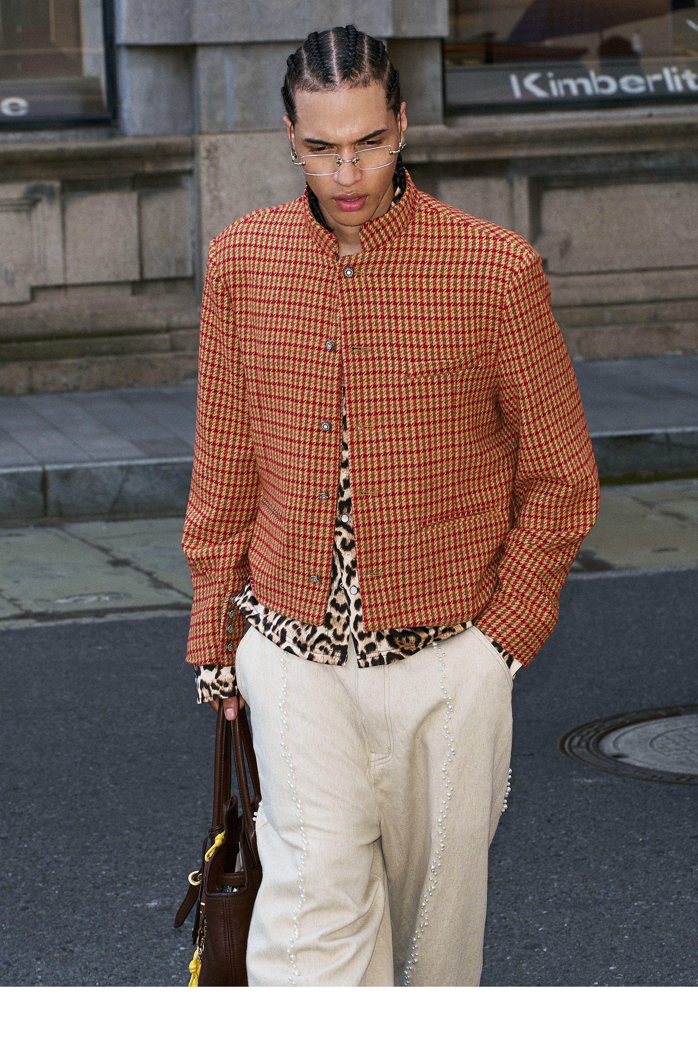 STEEPC Houndstooth Wool Blend Short Suit Jacket