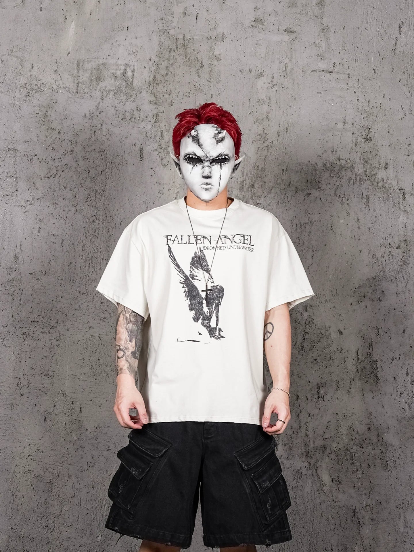 UNDERWATER Fallen Angel Print Distressed Tee