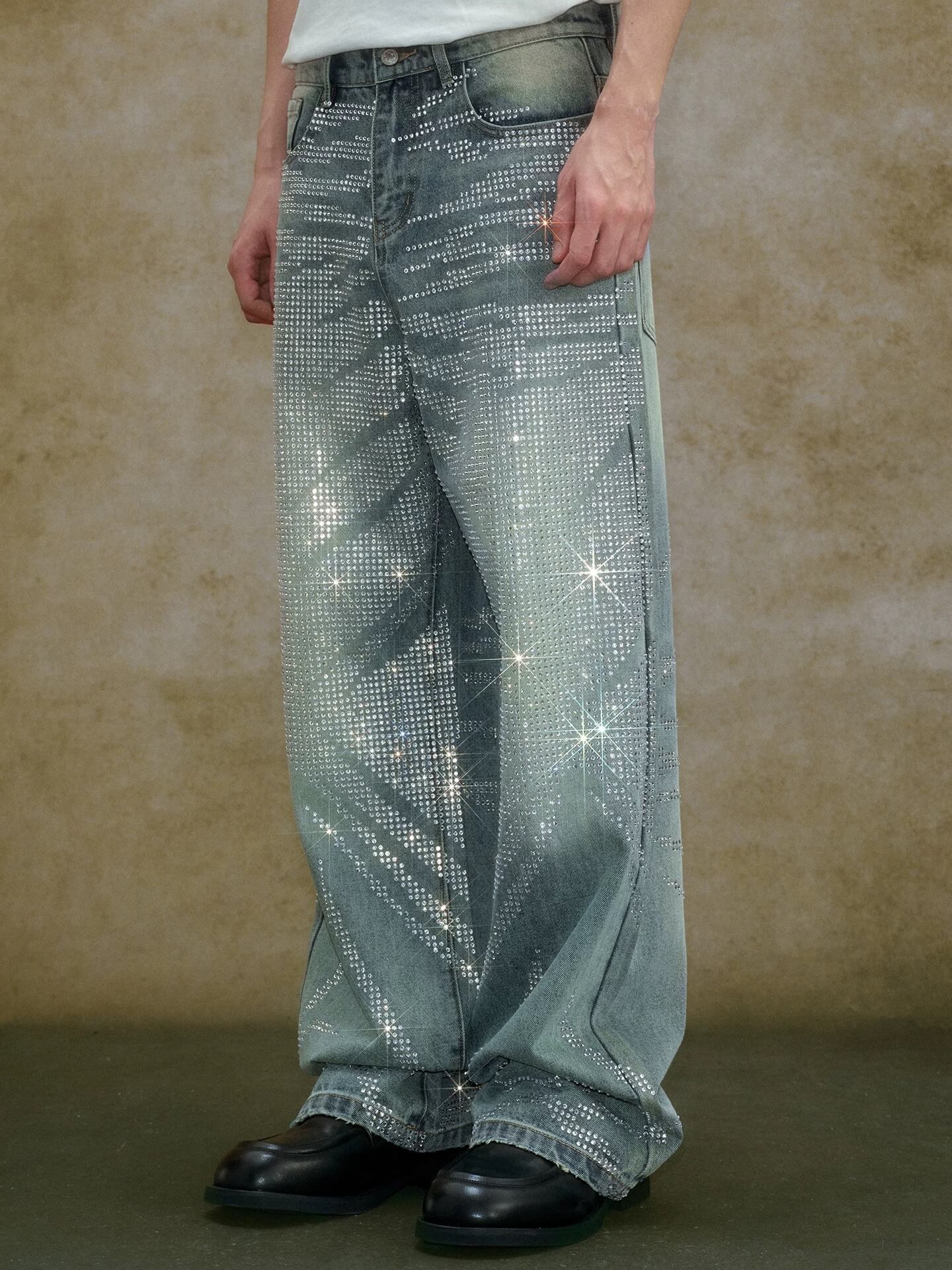 YADcrew Jeweled Rhinestone Whisker Washed Jeans