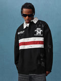 MEDM Asymmetric Collar Stripes Long Sleeve Polo