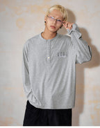 MEDM Flower Button Henley Long Sleeve Tee