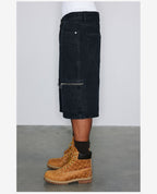 NOVACAM Washed Denim Zip Pocket Work Baggy Shorts