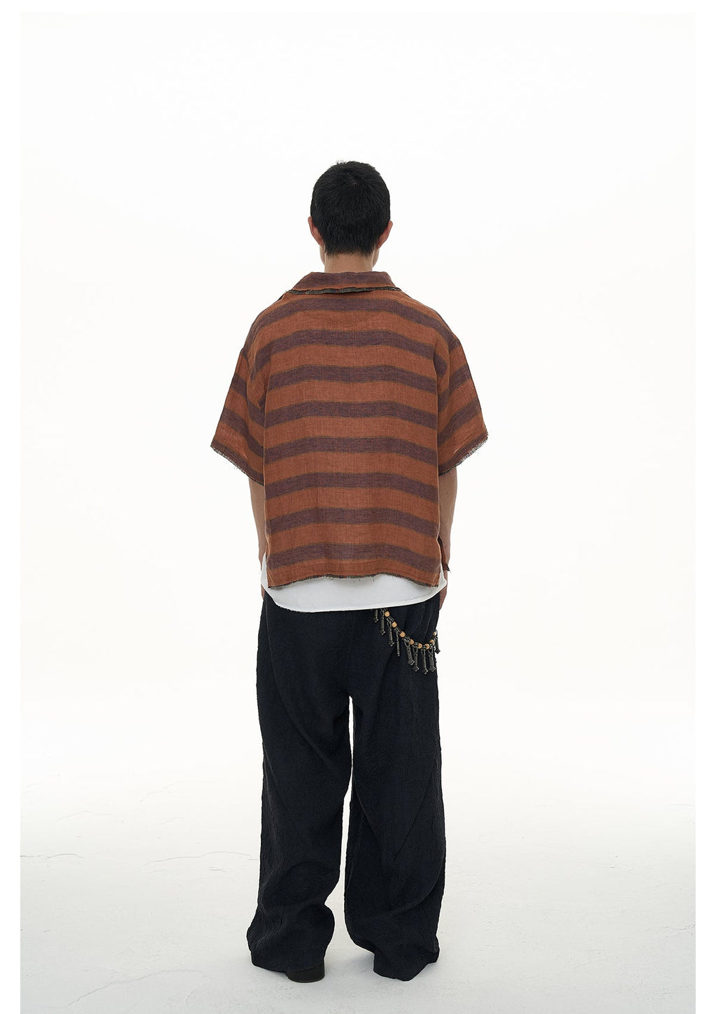 EVILKNIGHT(EK) Striped Plaid Tie-Dye Linen Polo Shirt
