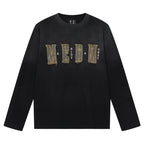 MEDM Frayed Logo Patch Washed Distressed Long Sleeve Tee