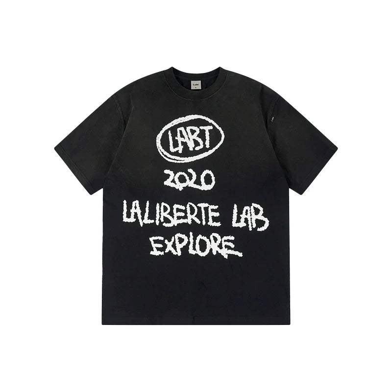 Labt Cracked Print Spray Dirty Washed Faded Tee