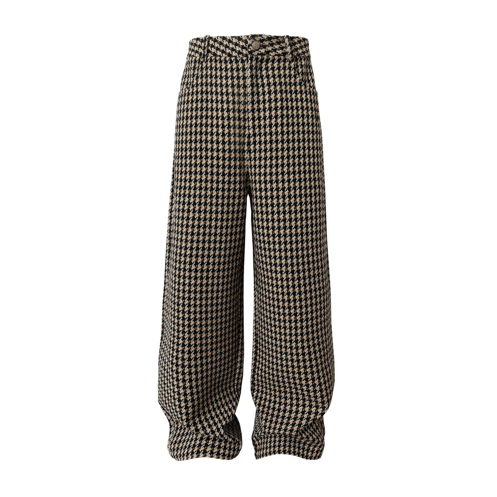 YADcrew Houndstooth Patchwork Leather Pants