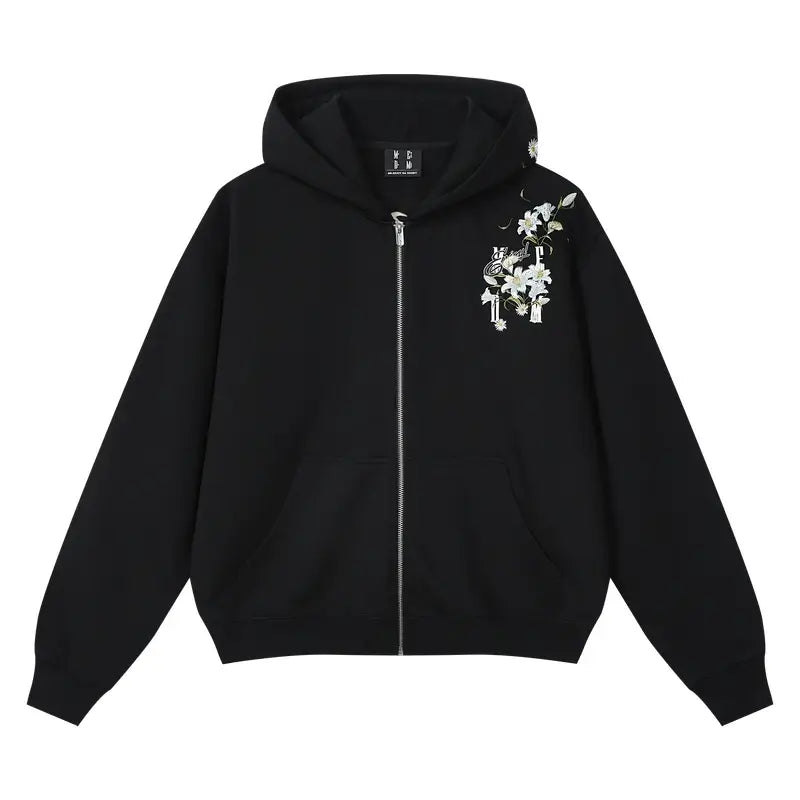 MEDM Rose Embroidered Zip Up Hoodie