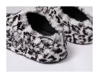 KARMANISTIC Rose White Leopard Fur Embroidered Slipper Clogs