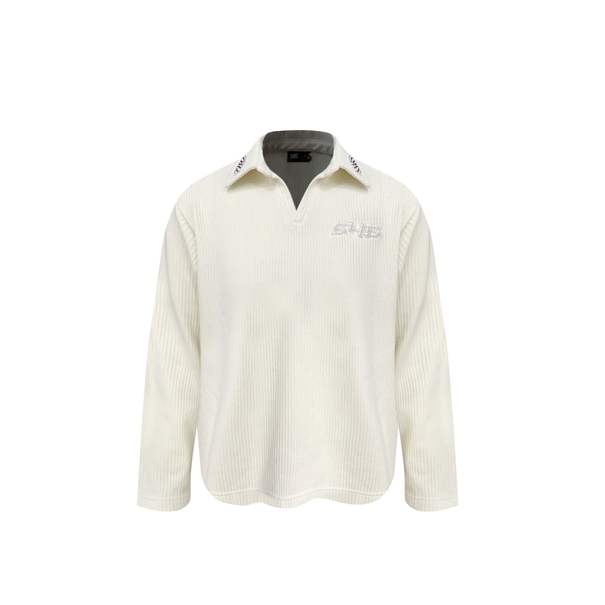 S45 Pearl and Rhinestone Long Sleeve Polo