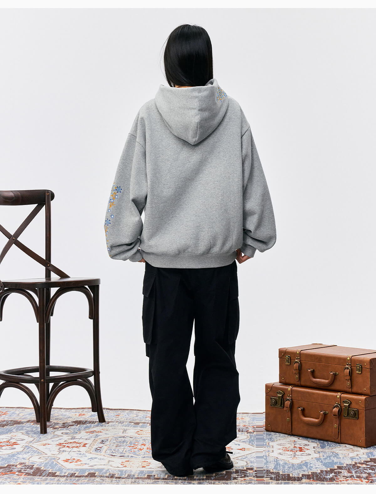 MEDM Ethnic Flower Embroidered Hoodie
