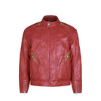 S45 Leopard Print Patchwork PU Leather Biker Jacket