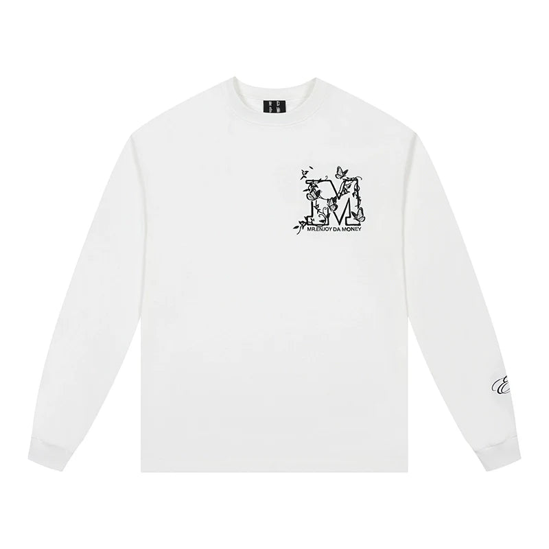 MEDM Big M Butterfly Vine Embroidered Long Sleeve Tee