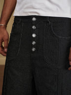 YADcrew Five Button Black Denim Baggy Jeans