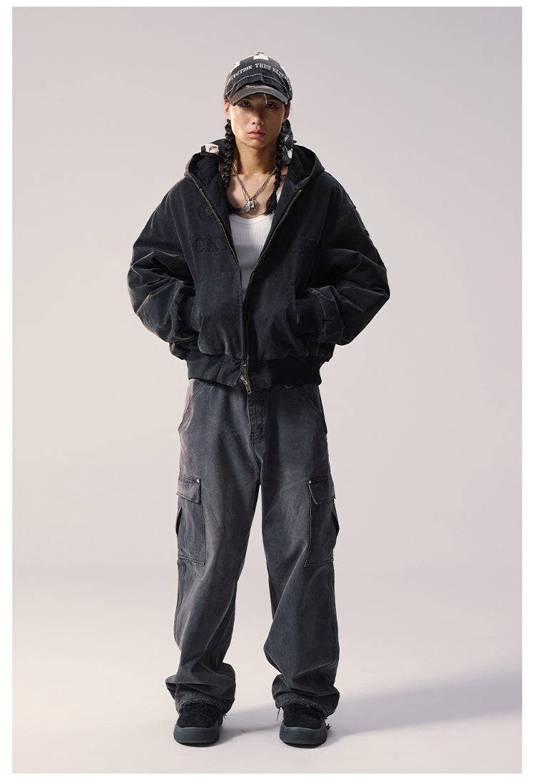 Remedy Embroidered Washed Hooded Bomber Jacket