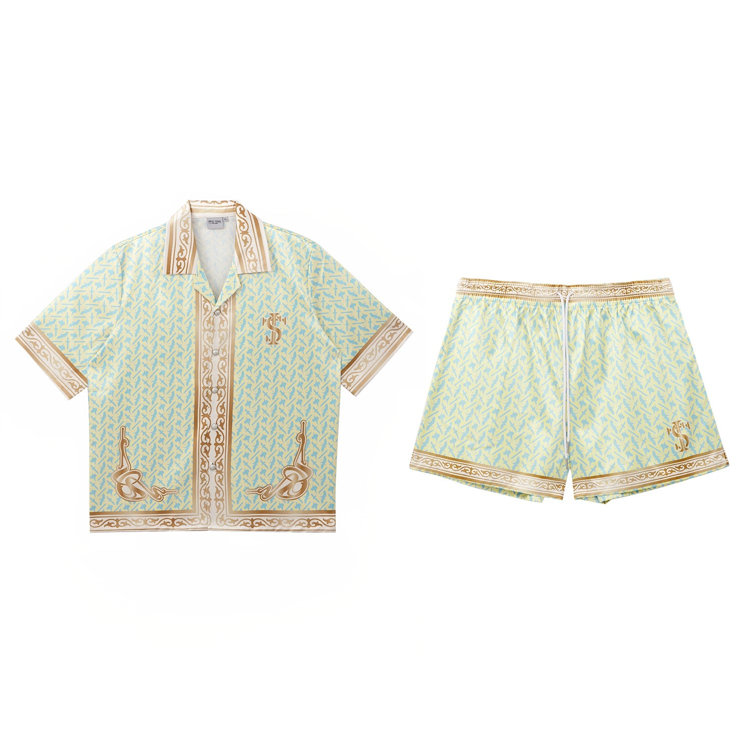 Small Town Kid 3D Digital Print Satin Cuban Shirt Set