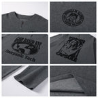 NOVACAM Waffle Vintage Print Zip Long Sleeve Tee