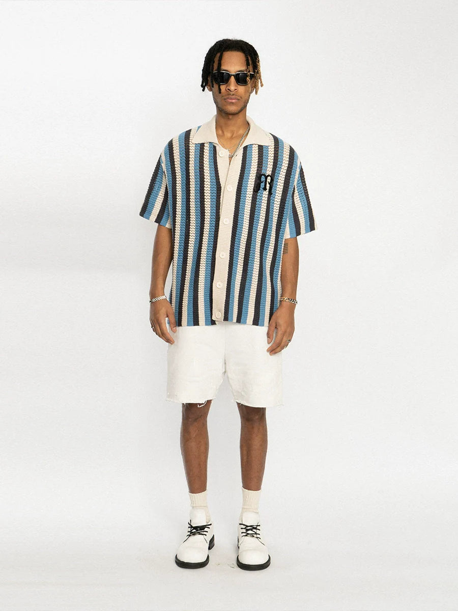 EMPTY REFERENCE Striped Woven Short Sleeve Shirt