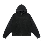 1807 Handcrafted Distressed Print Zip Up Hoodie
