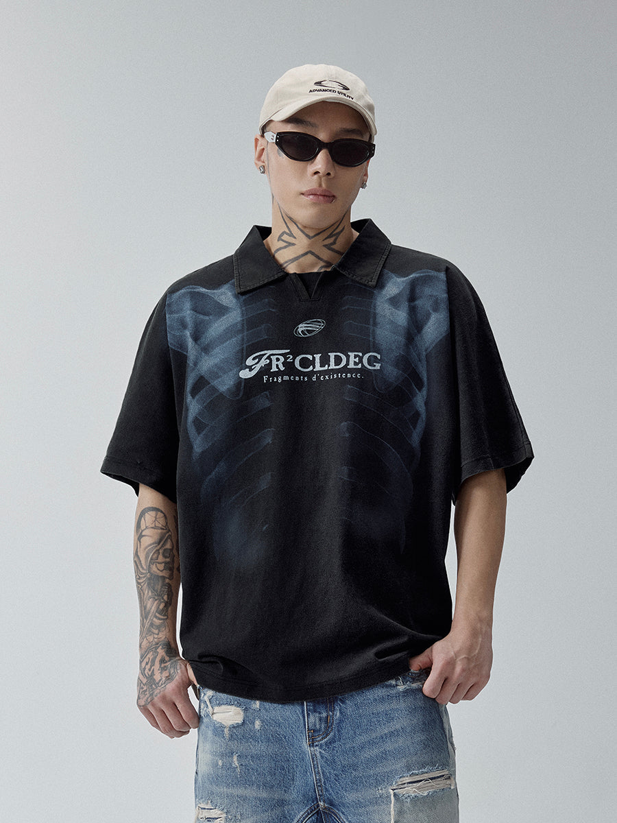 F2CE Washed X-ray Skeleton Print Polo