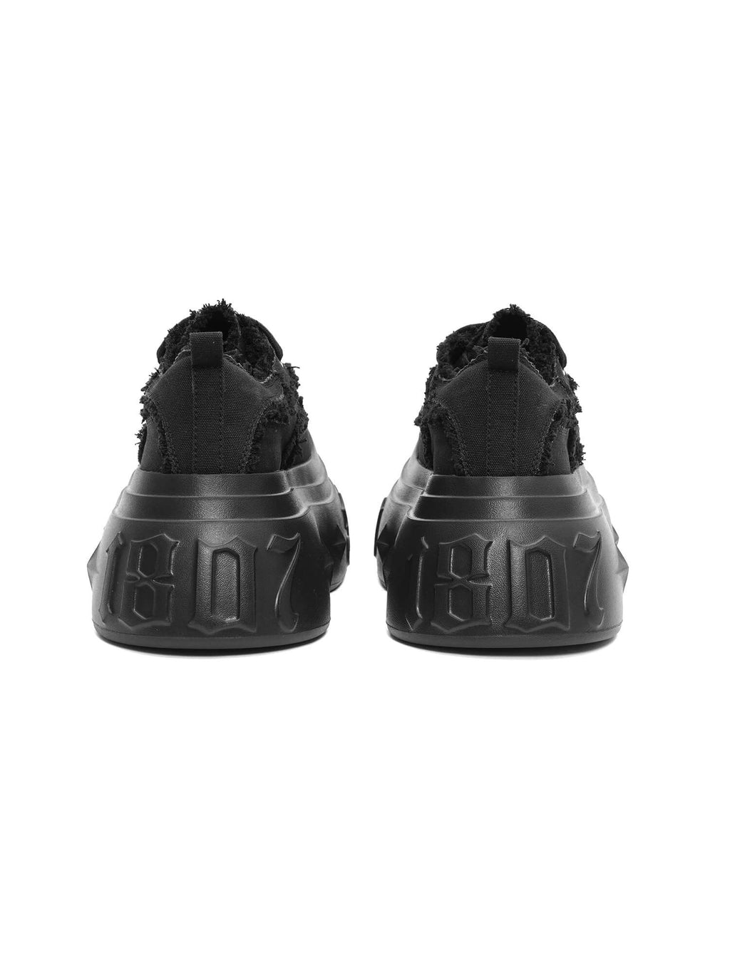 1807 INF-008 Gothic Lace Up Canvas All Black Chunky Sneakers