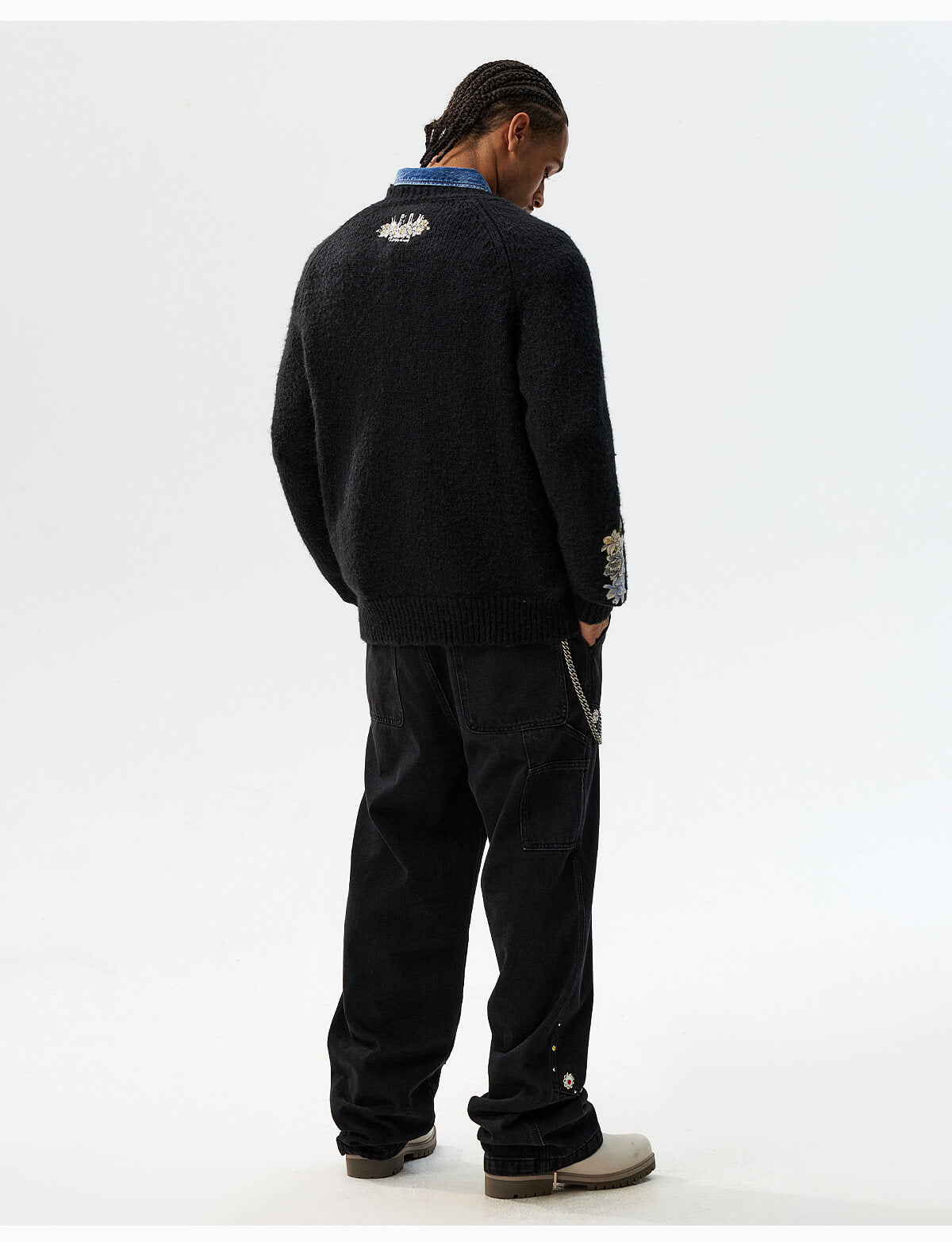 MEDM Floral Embroidered Mohair Knit Sweater