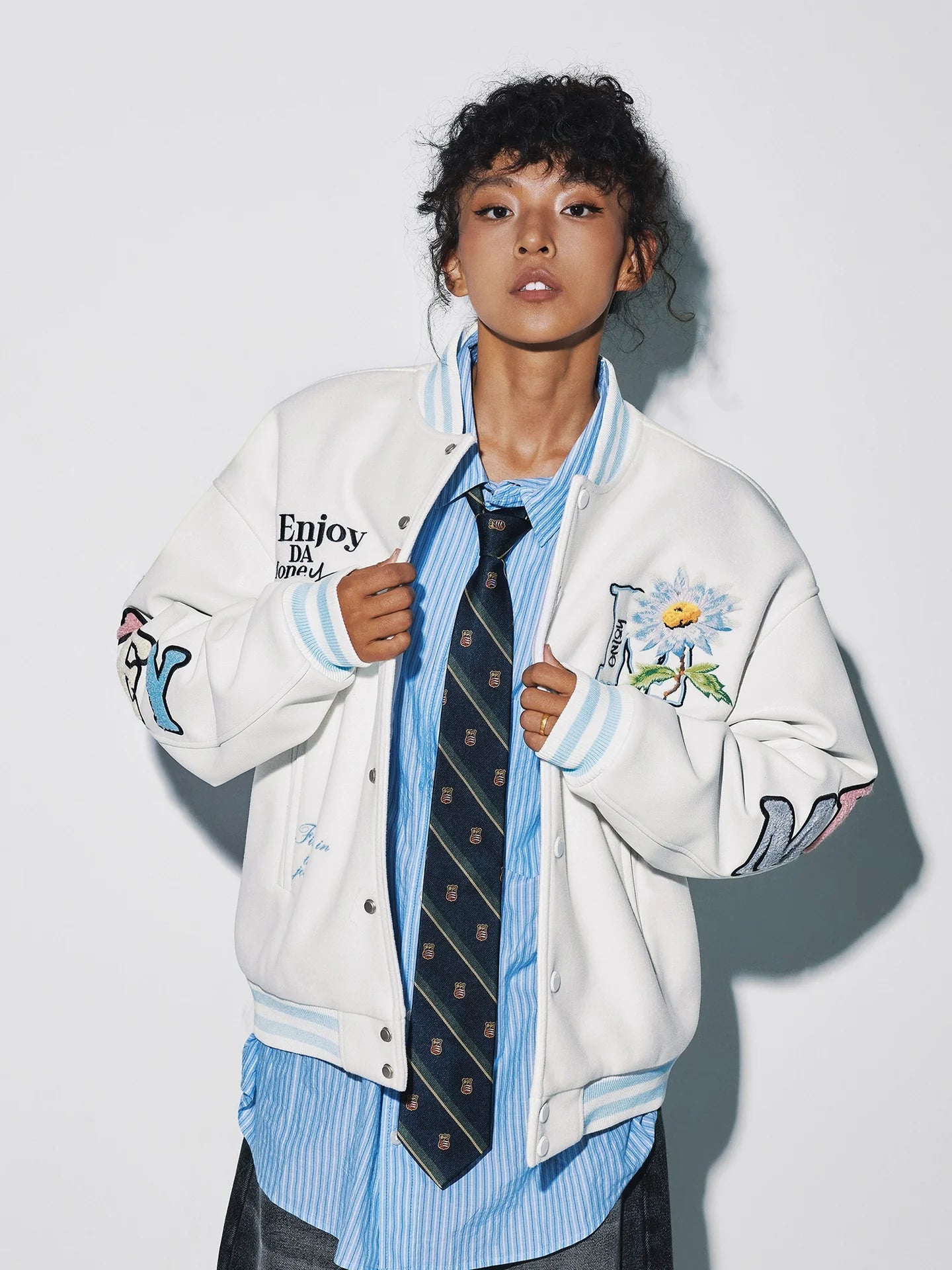 MEDM Daisy Floral Varsity Jacket