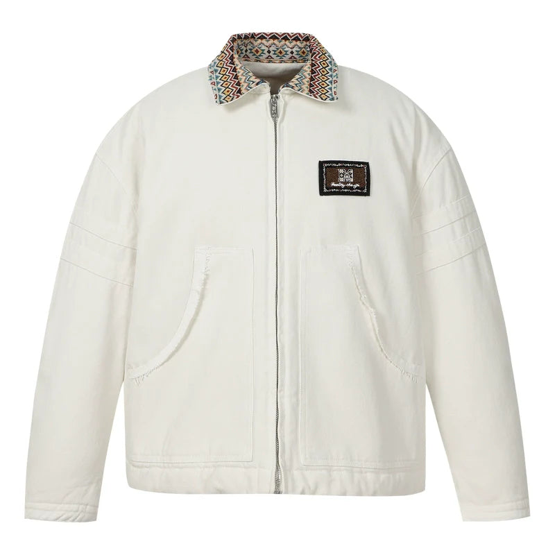 MEDM Ethnic Collar Patch Pocket Quilted Lined Work Jacket