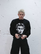 UNDERWATER Demon Digital Print Distressed Knit Sweater