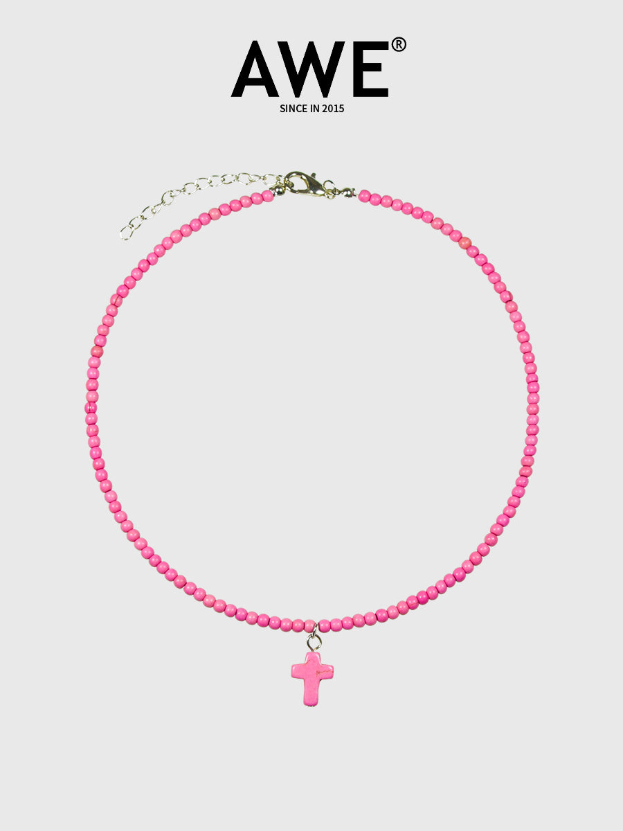 AWE Stone Beads Cross Necklace