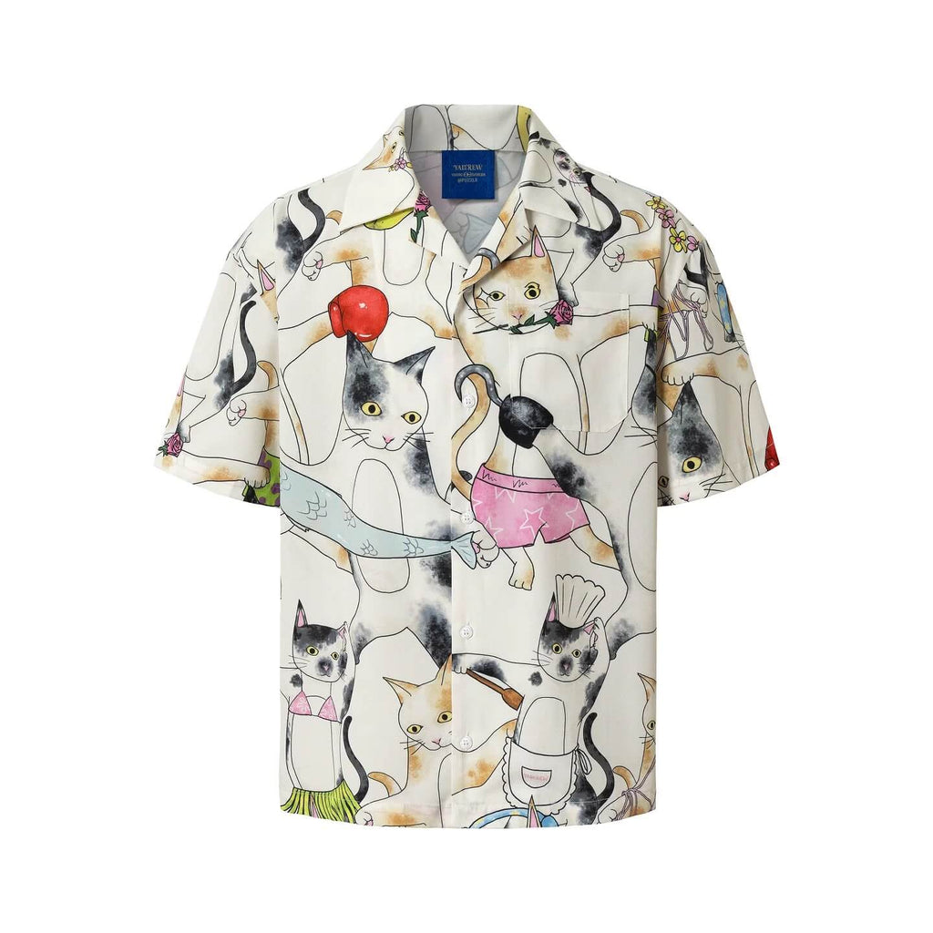YADcrew All Over Cat Print Short Sleeve Shirt