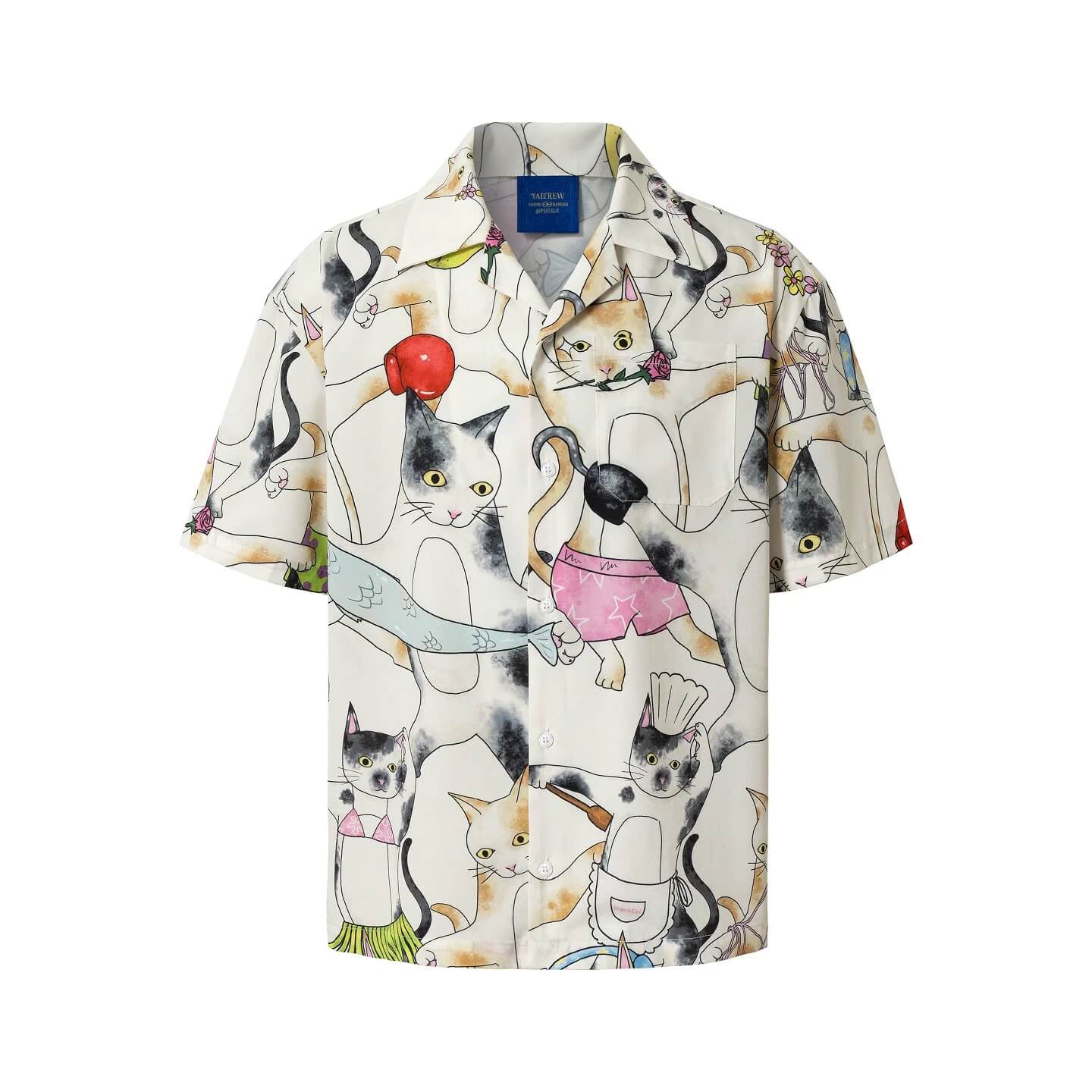 YADcrew All Over Cat Print Short Sleeve Shirt