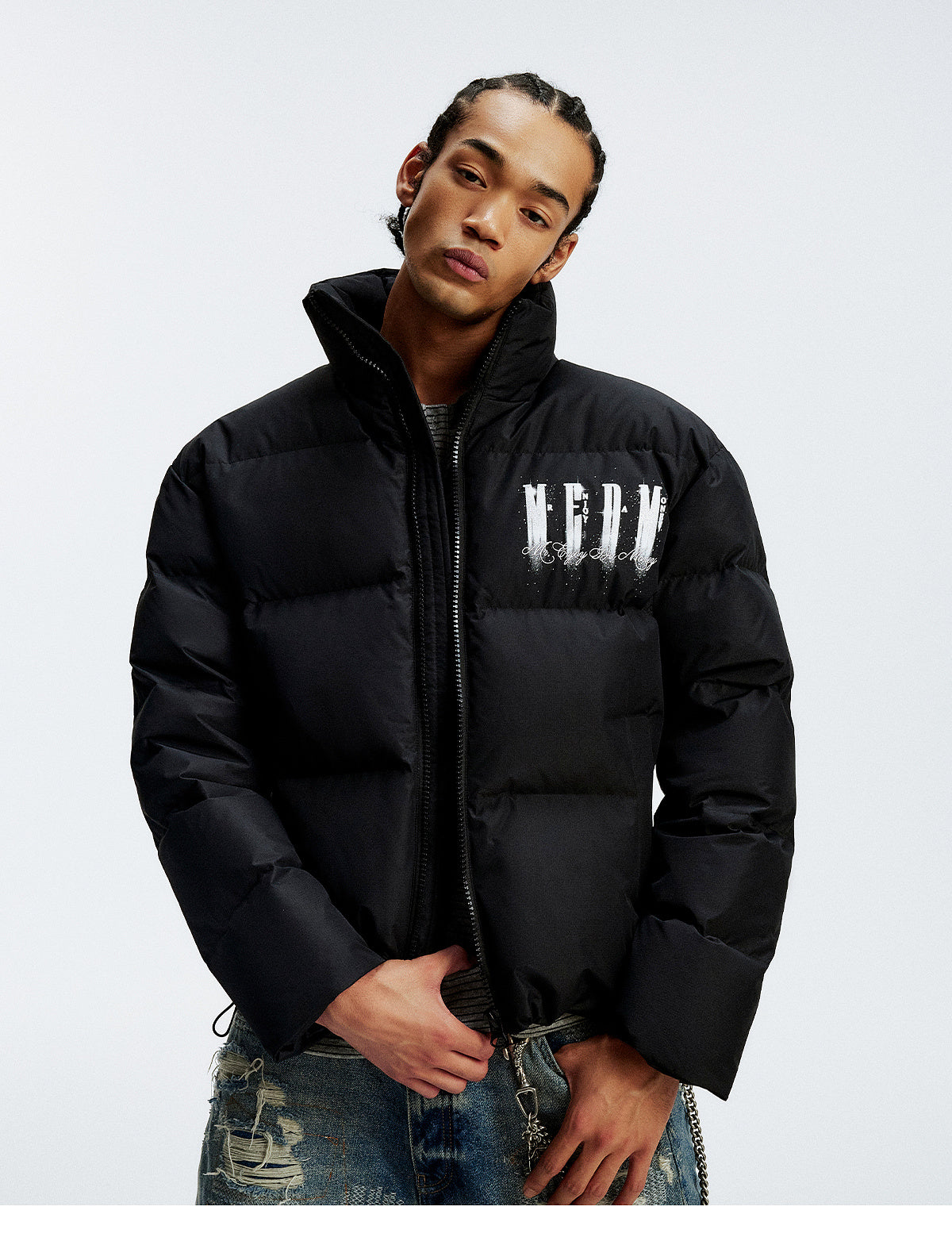 MEDM Rhinestone Studded Logo Down Jacket