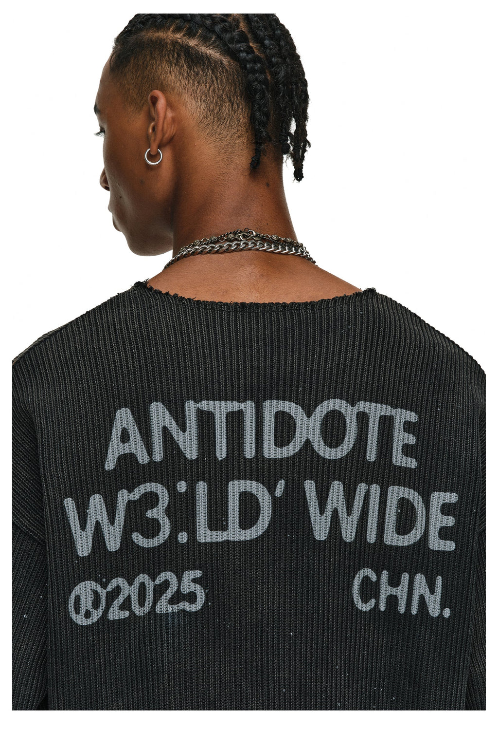 ANTIDOTE Striped Texture Washed Ink Splash Knit Sweater