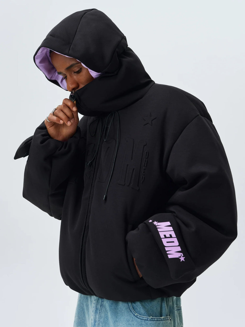 MEDM Embossed Logo Hooded Down Jacket