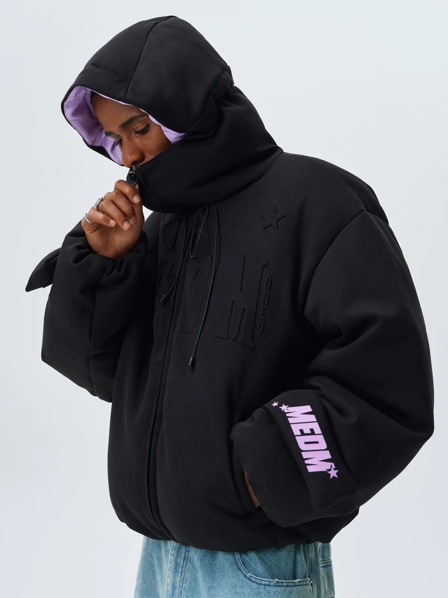MEDM Embossed Logo Hooded Down Jacket
