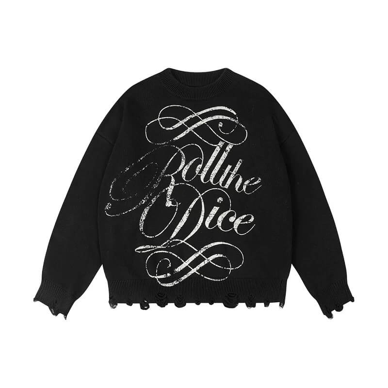 1807 ROLLTHEDICE Vintage Printed Distressed Knit Sweater