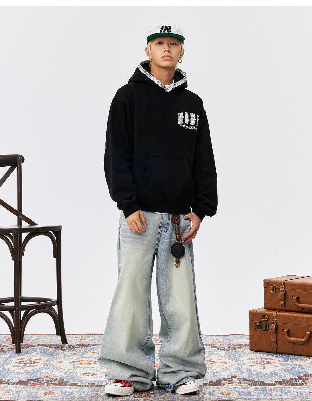 MEDM Ethnic Paisley Patch Embroidered Hoodie