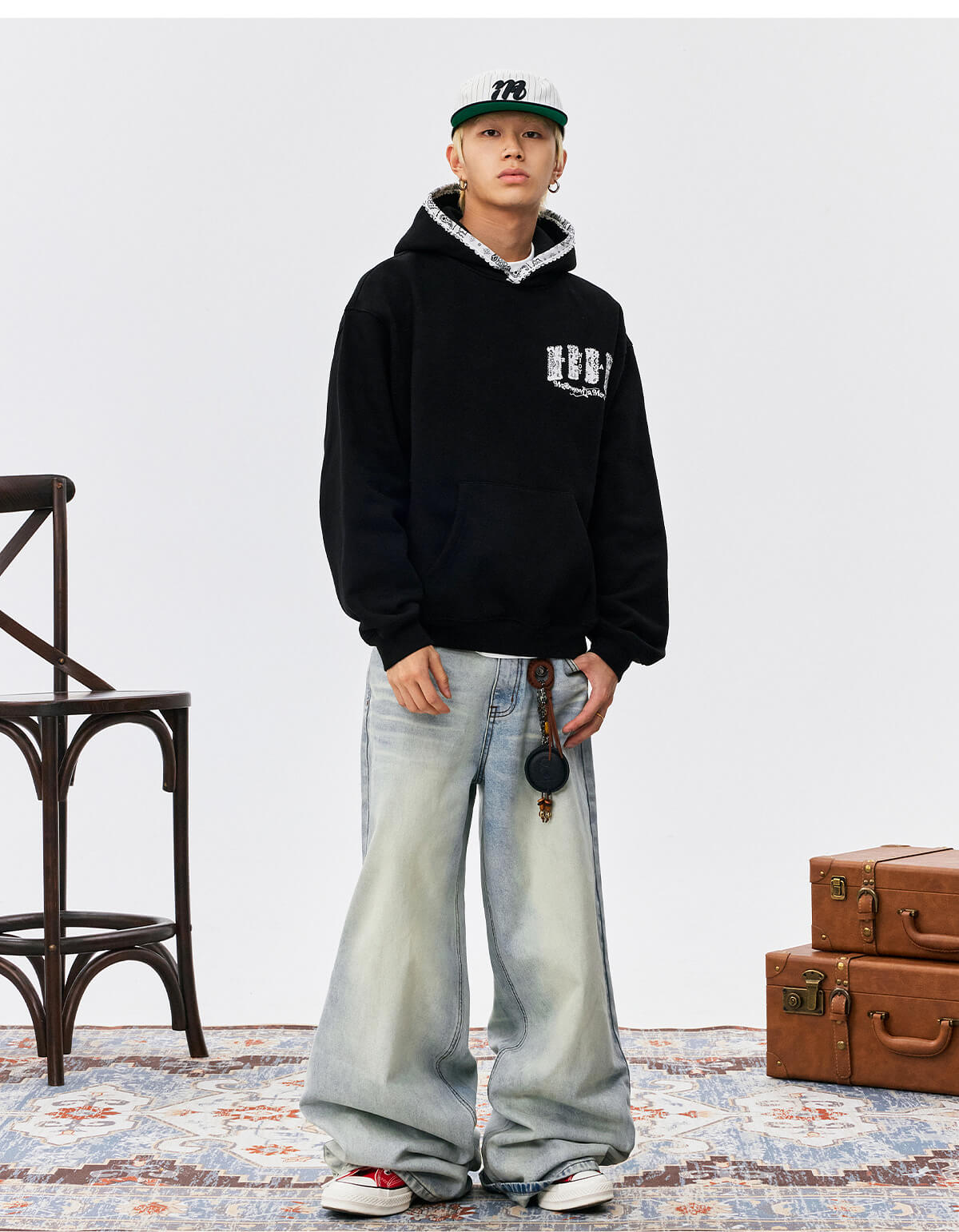 MEDM Ethnic Paisley Patch Embroidered Hoodie
